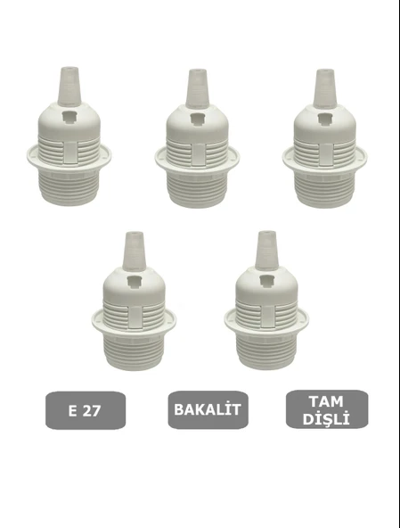 İtalyan Tip E27 Tam Dişli Duy Vidasız Geçmeli Bakalit Beyaz (250V-4A) 5 Adet ürün görseli 1