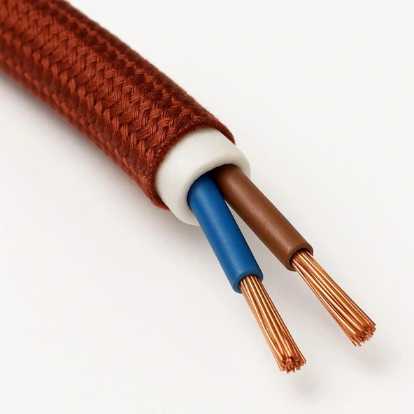 Dekoratif Kumaş Örgü Aydınlatma Elektrik Kablosu (2x0,50 TTR) (Simli Bakır) 1 Metre - Resim 2