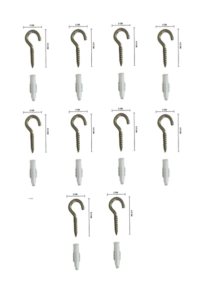 Piton Kanca Açık 20x80 (Boyut 20mm* 45mm) (Avize Tavan Bağlantısı, File Gerdirme vs. için) 10 adet ürün görseli 1
