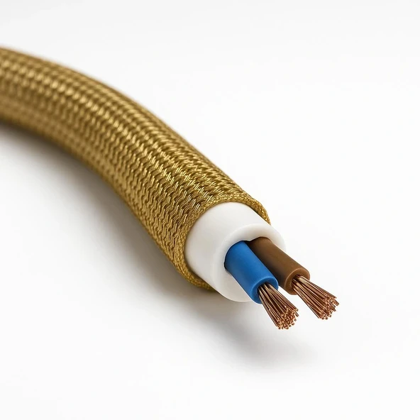 Dekoratif Kumaş Örgü Aydınlatma Elektrik Kablosu (2x0,50 TTR) (Simli Gold) 1 Metre - Resim 2
