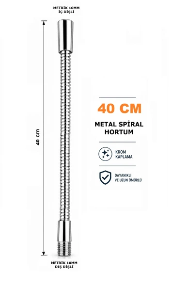 Metal Spiral Hortum (40cm-8mm) Krom Kaplama Masa lambası Aplik vb için (M10) ürün görseli 1