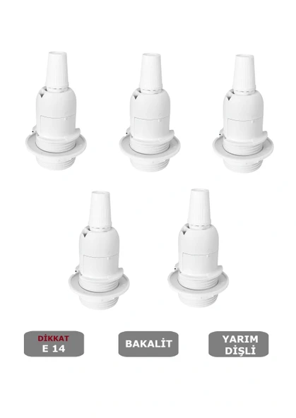 Italyan E14 Duy (MİNİ DUY) Bakalit Geçmeli Yarım Diş Beyaz (250V-2A) 5 Adet ürün görseli 1