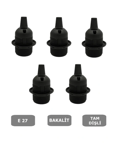 İtalyan Tip E27 Tam Dişli Duy Vidasız Geçmeli Bakalit Siyah (250V-4A) 5 Adet ürün görseli 1