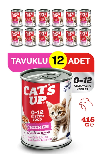 Cats Up Yaş Yavru Kedi Maması Tavuklu 415gr 12Li ürün görseli 1