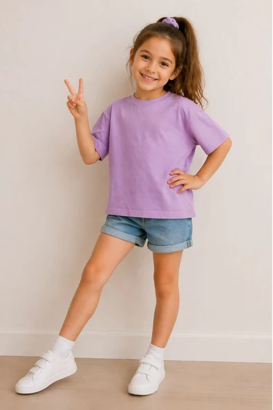 Kız Çocuk Basic kısa Kollu T-Shirt - Resim 2