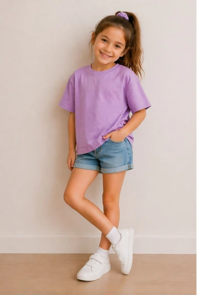 Kız Çocuk Basic kısa Kollu T-Shirt - Resim 3