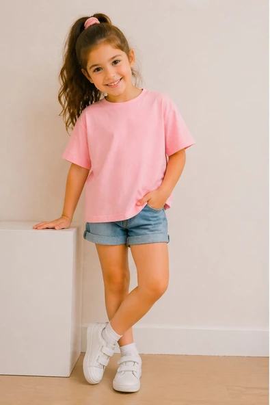 Kız Çocuk Basic kısa Kollu T-Shirt - Resim 9