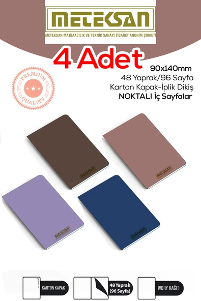 Meteksan 4'lü 9x14 Cm Ebat Not Defteri ivory Kağıt Dokulu Karton Kapak İplik Dikiş ürün görseli 1