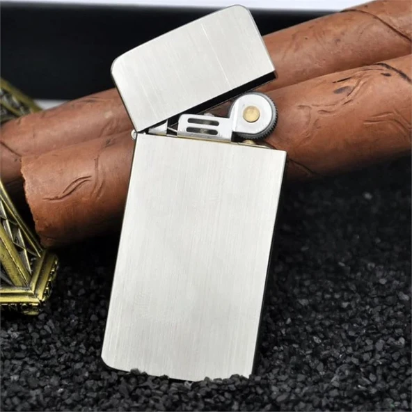 Kuboy Vintage Çakmak Benzinli Slim Çakmak Gümüş Renk ürün görseli 1