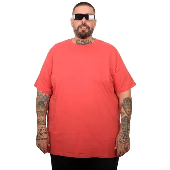Büyük Beden Erkek T-shirt Basic 20031 Mercan ürün görseli 1