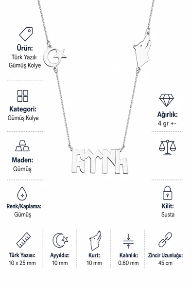 Türk Yazılı Gümüş Kolye - Gümüş - Resim 8