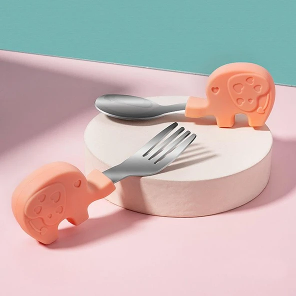 Valkyrie Bebek Filli Yemek Kısa Saplı Çocuk Paslanmaz Çelik Çatal Kaşık Pembe ürün görseli 1