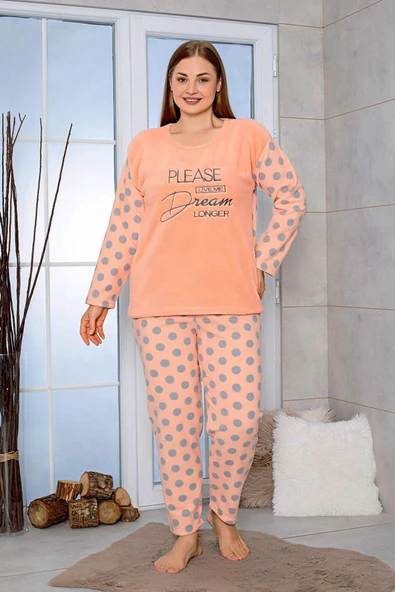 Büyük Beden Peluş Polar Pijama Takımı- Kışlık Büyük Beden Kadın Pijama ürün görseli 1
