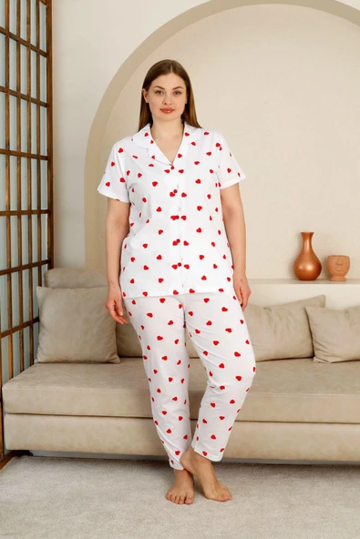 %100 Pamuk Düğmeli Kadın Pijama Takımı ürün görseli 1