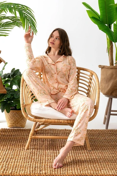 Uzun Kol Gömlek Yaka Pinterest Pijama Takımı - Mevsimlik  Geniş Beden Aralığı ürün görseli 1