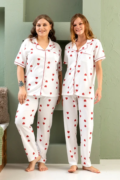 Kısa Kol Gömlek Yaka  Pinterest Pijama Takımı - Yazlık ,Geniş Beden Aralığı ürün görseli 1