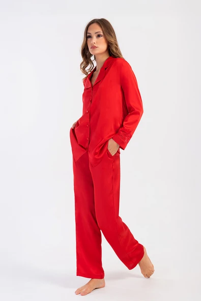 Saten Pijama Takımı – Dantel Kollu, Uzun Kollu, Kore İpeği Dokulu, Çeyizlik ürün görseli 1