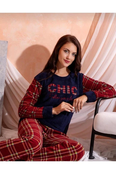 Kışlık Kadın Welsoft Polar Pijama Takımı - Yeni Yıl Pijaması ürün görseli 1
