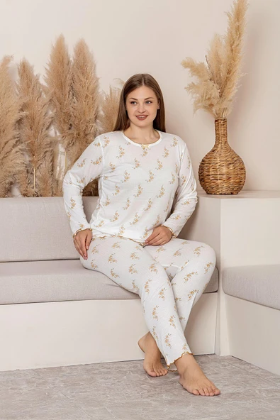 Uzun Kollu Büyük Beden Pijama Takımı- Çiçek Desenli,Pinterest Basic ürün görseli 1