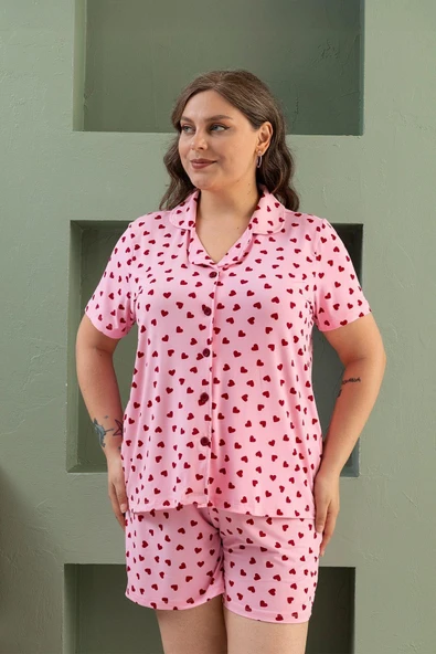 Büyük Beden Kısa Kollu Milan Gömlek Pijama Takımı- Genç Anne Serisi ürün görseli 1