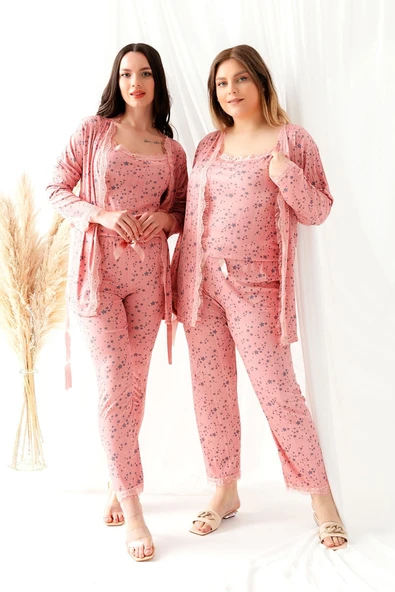 Sabahlıklı Dantel Detaylı Büyük Beden Pegasus Kadın Pijama Takımı-Çeyizlik Takım ürün görseli 1