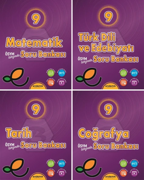 Endemik 2026 9. Sınıf Matematik + Türk Dili + Tarih + Coğrafya Soru Seti 4 Kitap Güncel Müfredat ürün görseli 1