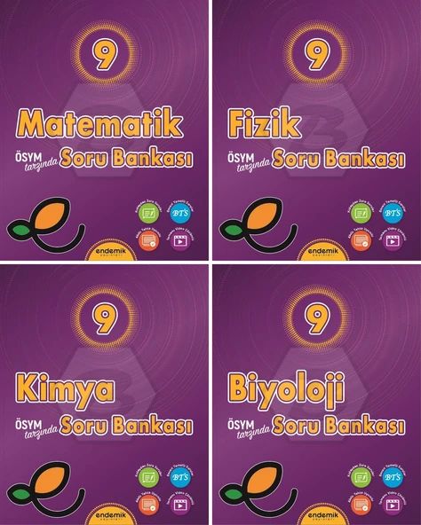 Endemik 2026 9. Sınıf Matematik + Fizik + Kimya + Biyoloji Soru Seti 4 Kitap Güncel Müfredat ürün görseli 1