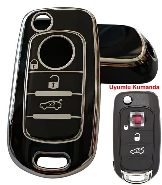Fiat Egea Uyumlu Nano Anahtar Kumanda Kılıfı Oto Anahtarlık 3 Tuşlu Siyah Silver ürün görseli 1