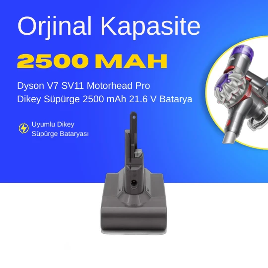 Dyson V7 SV11 Motorhead Pro Dikey Süpürge 2500 mAh 21.6 V  Batarya – Orjinal Uyumlu Uzun Ömürlü, Yüksek Performans Pil ürün görseli 1