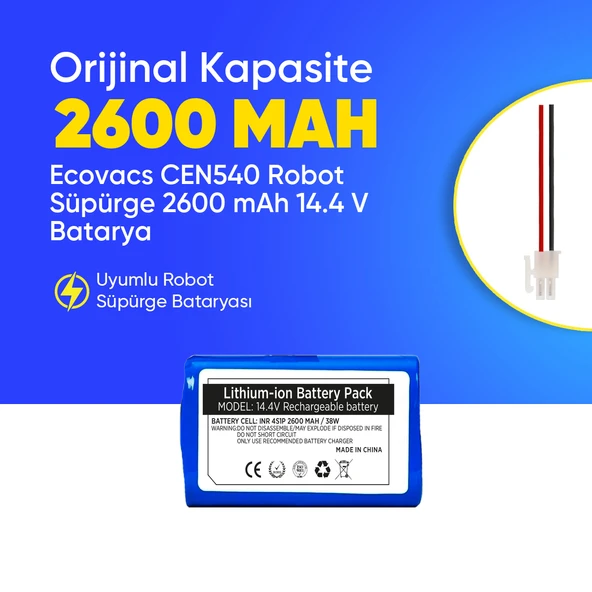 Ecovacs CEN540 Robot Süpürge 2600 mAh 14.4 V  Batarya – Orjinal Uyumlu Uzun Ömürlü, Yüksek Performans Pil ürün görseli 1