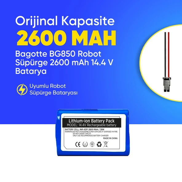 Bagotte BG850 Robot Süpürge 2600 mAh 14.4 V  Batarya – Orjinal Uyumlu Uzun Ömürlü, Yüksek Performans Pil ürün görseli 1