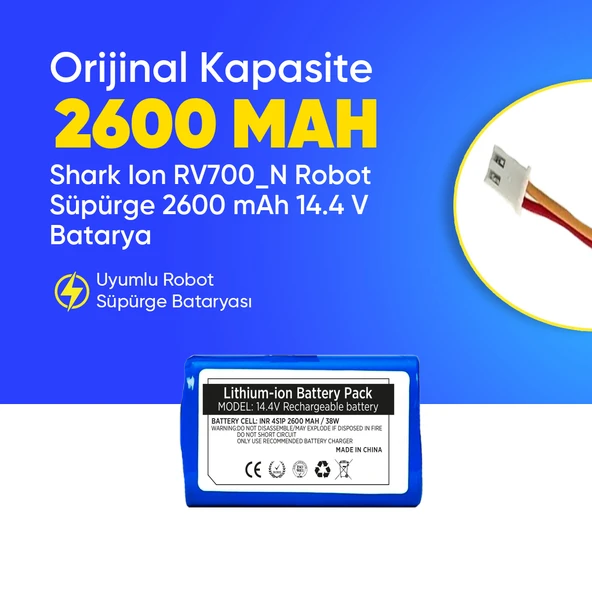 Shark Ion RV700_N Robot Süpürge 2600 mAh 14.4 V  Batarya – Orjinal Uyumlu Uzun Ömürlü, Yüksek Performans Pil ürün görseli 1