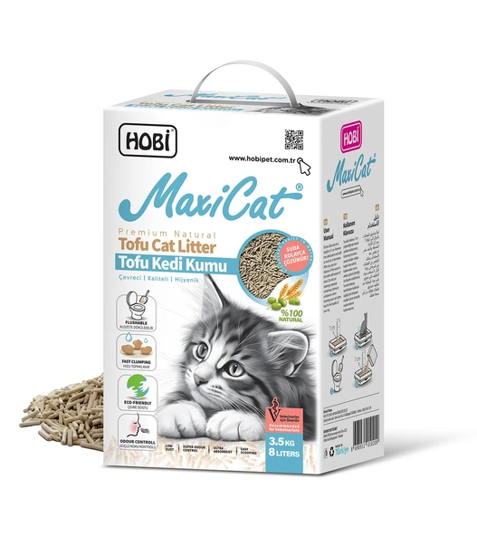 Hobi Maxicat Tofu Kedi Kumu 8 Litre - Tozsuz, Bitkisel ve Çevre Dostu Pelet Formül ürün görseli 1