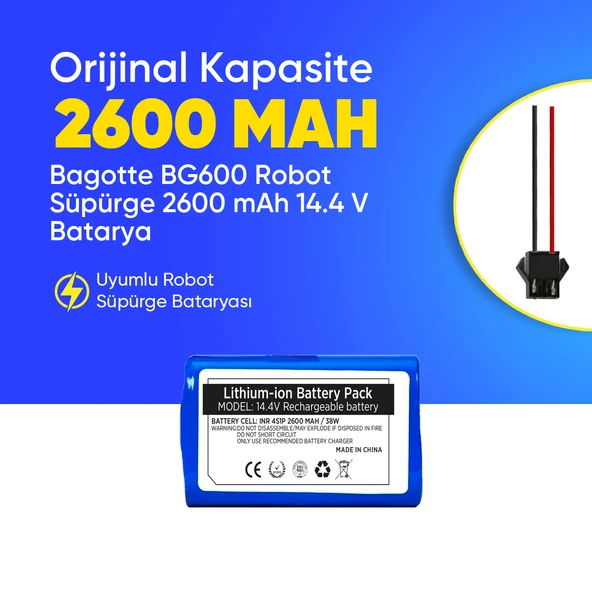Bagotte BG600 Robot Süpürge 2600 mAh 14.4 V  Batarya – Orjinal Uyumlu Uzun Ömürlü, Yüksek Performans Pil ürün görseli 1