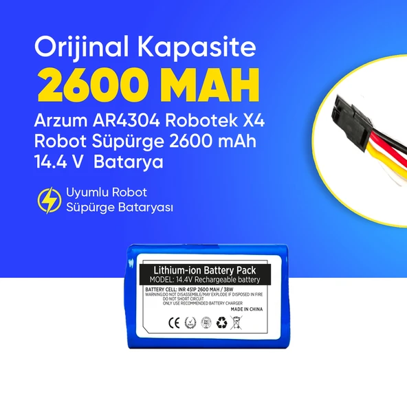 Arzum AR4304 Robotek X4  Robot Süpürge 2600 mAh 14.4 V  Batarya – Orjinal Uyumlu Uzun Ömürlü, Yüksek Performans Pil ürün görseli 1