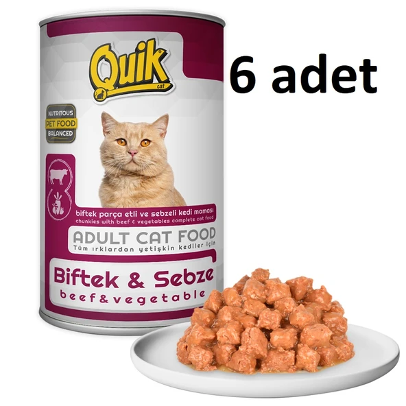 6 Adet Quik Kedi 415 gr Biftek-Sebze Konserve Skt: 12/2028 ürün görseli 1