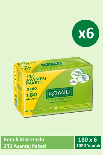 Komili Islak Havlu 3x60'lı x 6 Adet (1080 Yaprak) ürün görseli 1