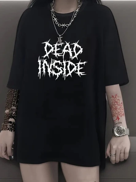 Baskılı Oversize Bisiklet Yaka T-shirt - Siyah ürün görseli 1