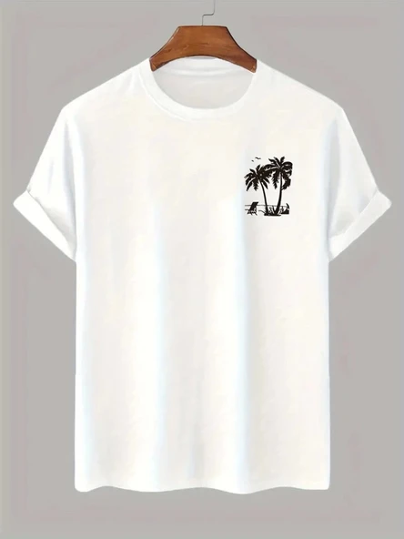 Baskılı Oversize Bisiklet Yaka T-shirt - Beyaz ürün görseli 1