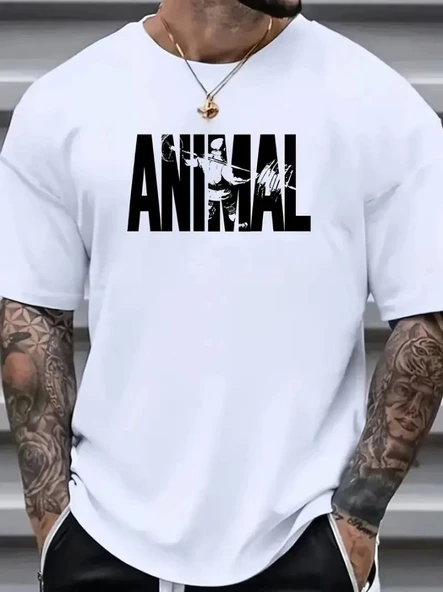 Baskılı Oversize Bisiklet Yaka T-shirt - Beyaz ürün görseli 1
