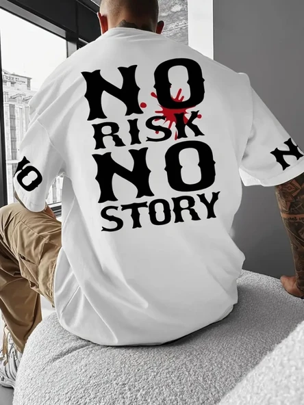 Baskılı Oversize Bisiklet Yaka T-shirt - Beyaz ürün görseli 1
