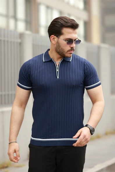 Erkek Fermuarlı Yakalı Kısa Kollu T-shirt ürün görseli 1