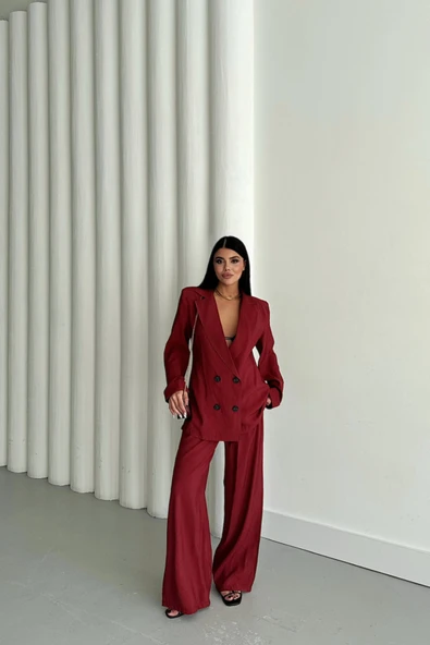 MODAL 4 DÜĞME ASTARSIZ CEKET - PANTOLON TAKIM - Bordo ürün görseli 1