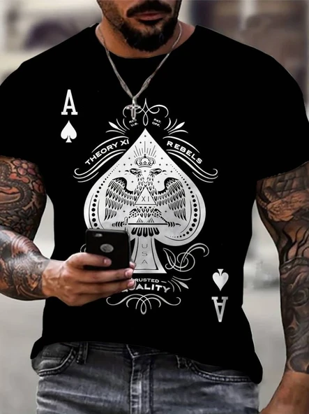 Erkekkısa Kollu Yuvarlak Yaka Desenli Viskon T-shirt ürün görseli 1