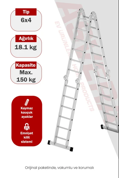 Asvera 6.8 Metre Çok Amaçlı Akrobat Merdiven - 24 Basamaklı 4x6 Katlanır Profesyonel Merdiven ürün görseli 1