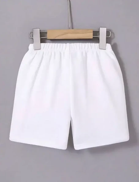 Beli Lastikli Baskılı Mini Şort - Beyaz - Resim 2