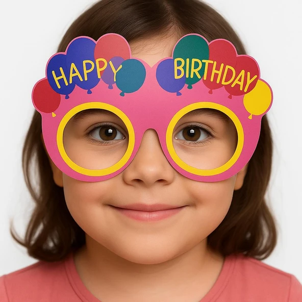 Balon Desenli Karton Doğum Günü Gözlükleri 6 Adet Pembe Renk ürün görseli 1