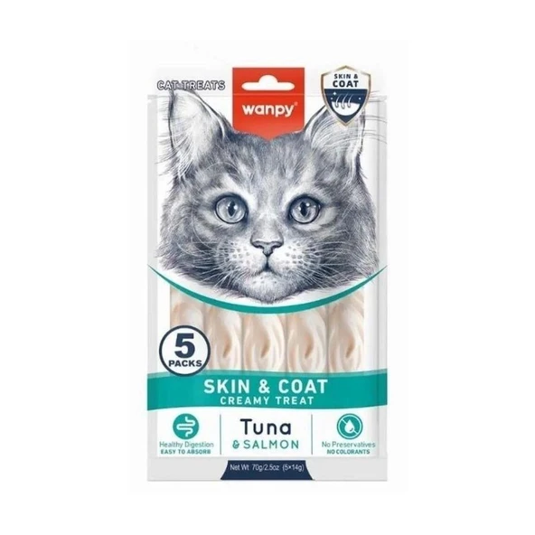 Wanpy Skin&Coat Ton Balığı ve Somonlu Sıvı Krema Kedi Ödülü 5x14 Gr ürün görseli 1