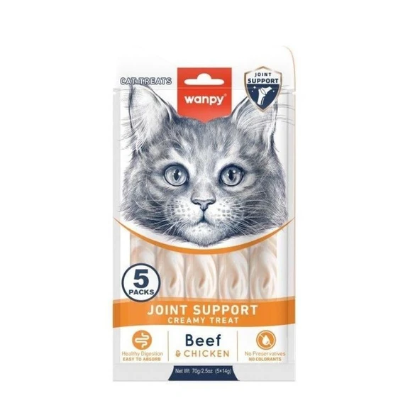 Wanpy Bone Support Sığır Eti ve Tavulu Sıvı Krema Kedi Ödülü 5x14 Gr ürün görseli 1