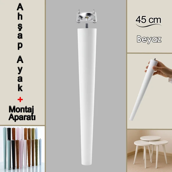Ahşap Ayak 45 Cm Beyaz M8 Civatalı Bağlantı Aparatlı Mobilya Tabure Sehpa Masa Destek Ayağı ürün görseli 1